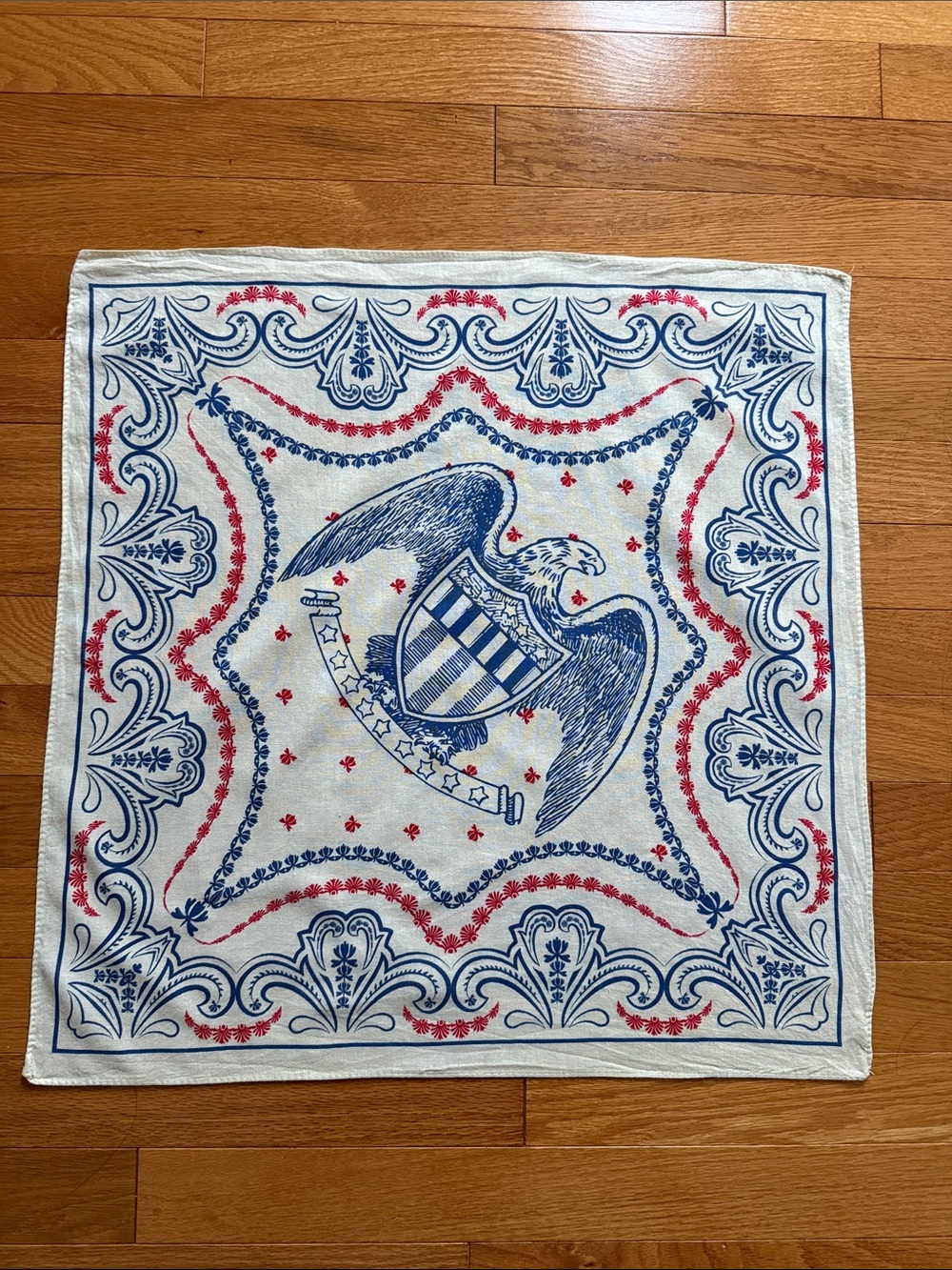 American Spirit Patriotic Eagle Bandana - Red & Blue on Cream 21” x 21”